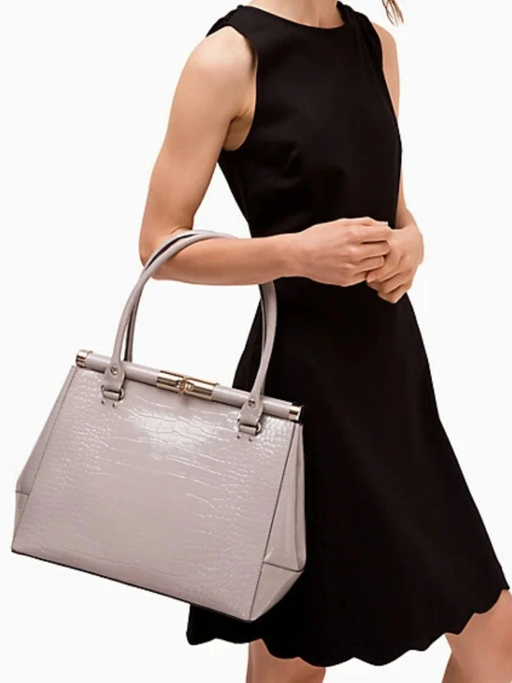 Kate Spade Knightsbridge Constance Satchel Gray Croc Embossed Patent Leather Bag